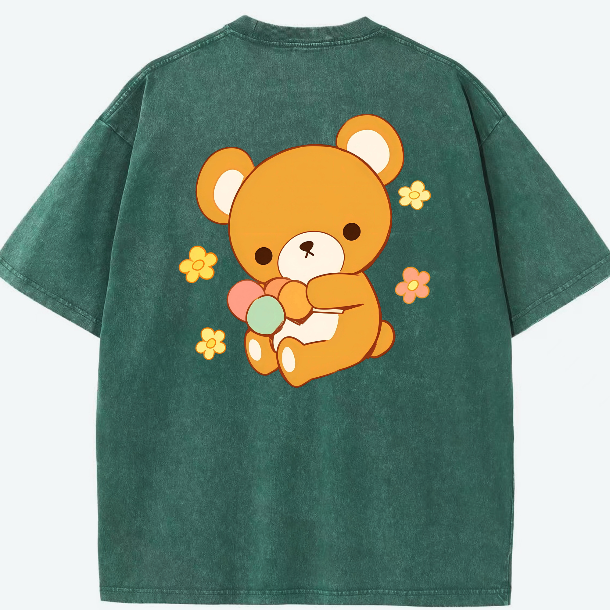 （画像用） リラックマ リラックマ キイロイトリ Rilakkuma Korilakkuma Kiiroitori 綿100% ヴィンテージ風 半袖Tシャツ（背面プリント）